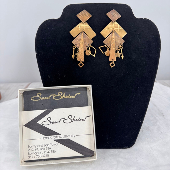 Snow Shadow Jewelry - Vintage Handcrafted Dangle Earrings Snow Shadow Artisan Metal Geometric Arrows